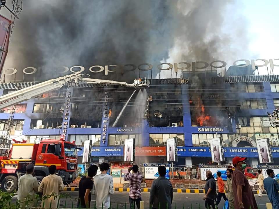 Lahore's Hafeez Center still in flames